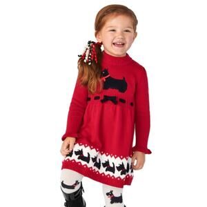 Gymboree Girls Red Applique Dog Sweater Dress Size 2T holiday knit Scottie dog